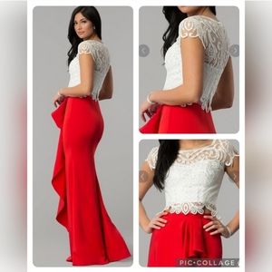 White Lace Sequins Top + Red Ruffle Skirt Small 2, 4